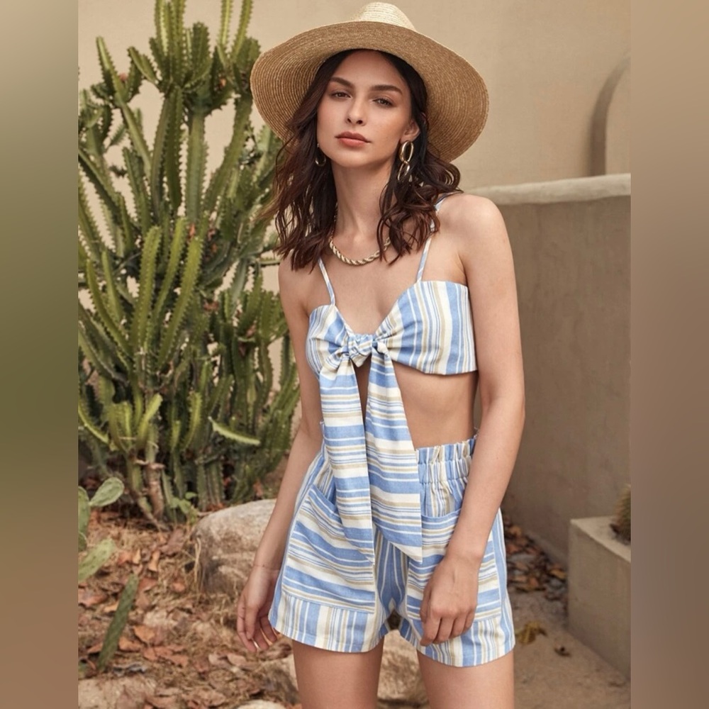 NWT Striped Bralette Top and Short Set